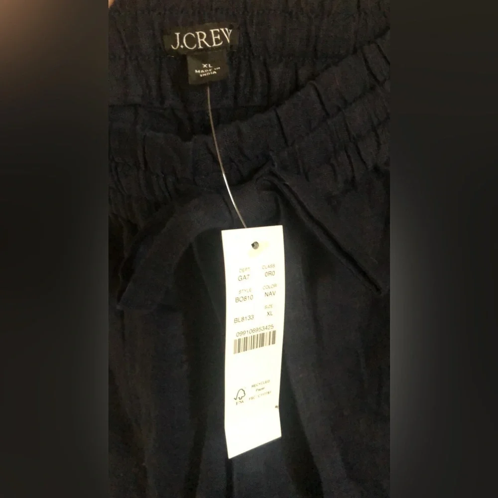 NWT J.Crew Linen Wide Leg Seaside Pants Navy Drawstring Waist Size XL BO810